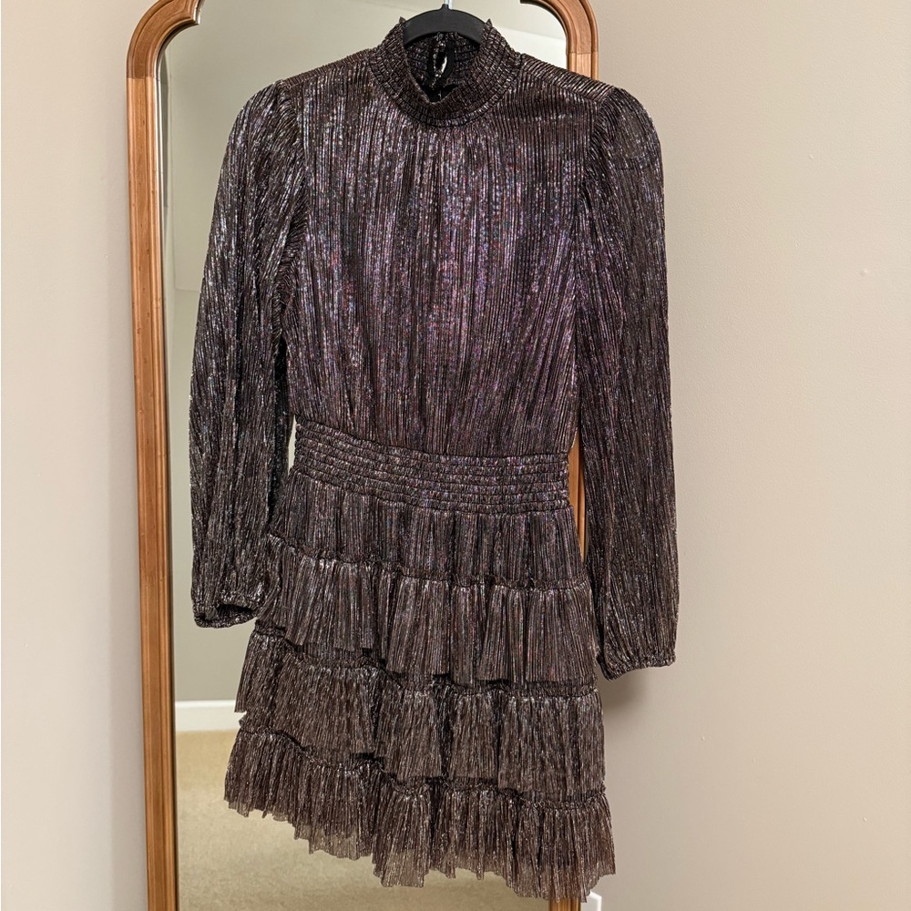 1. State Metallic Black Long Sleeve Mini Dress